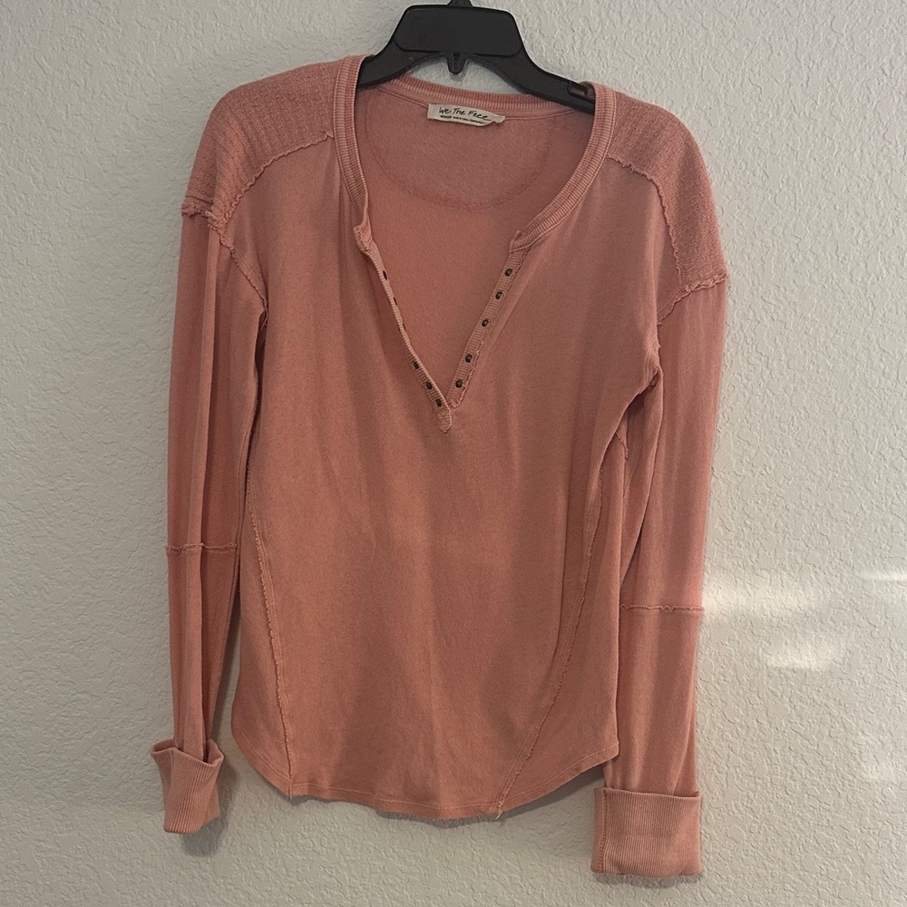 We The Free Long-Sleeve Henley Top in Dusty Pink